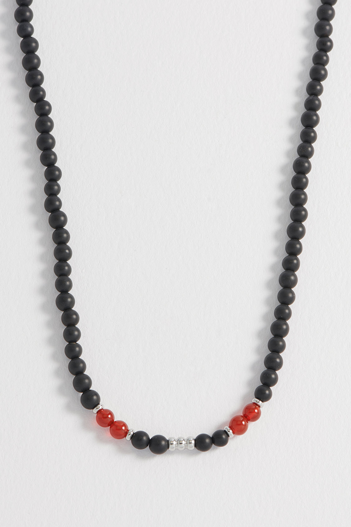 Men's Black Onyx Necklace With Red Agate Accent