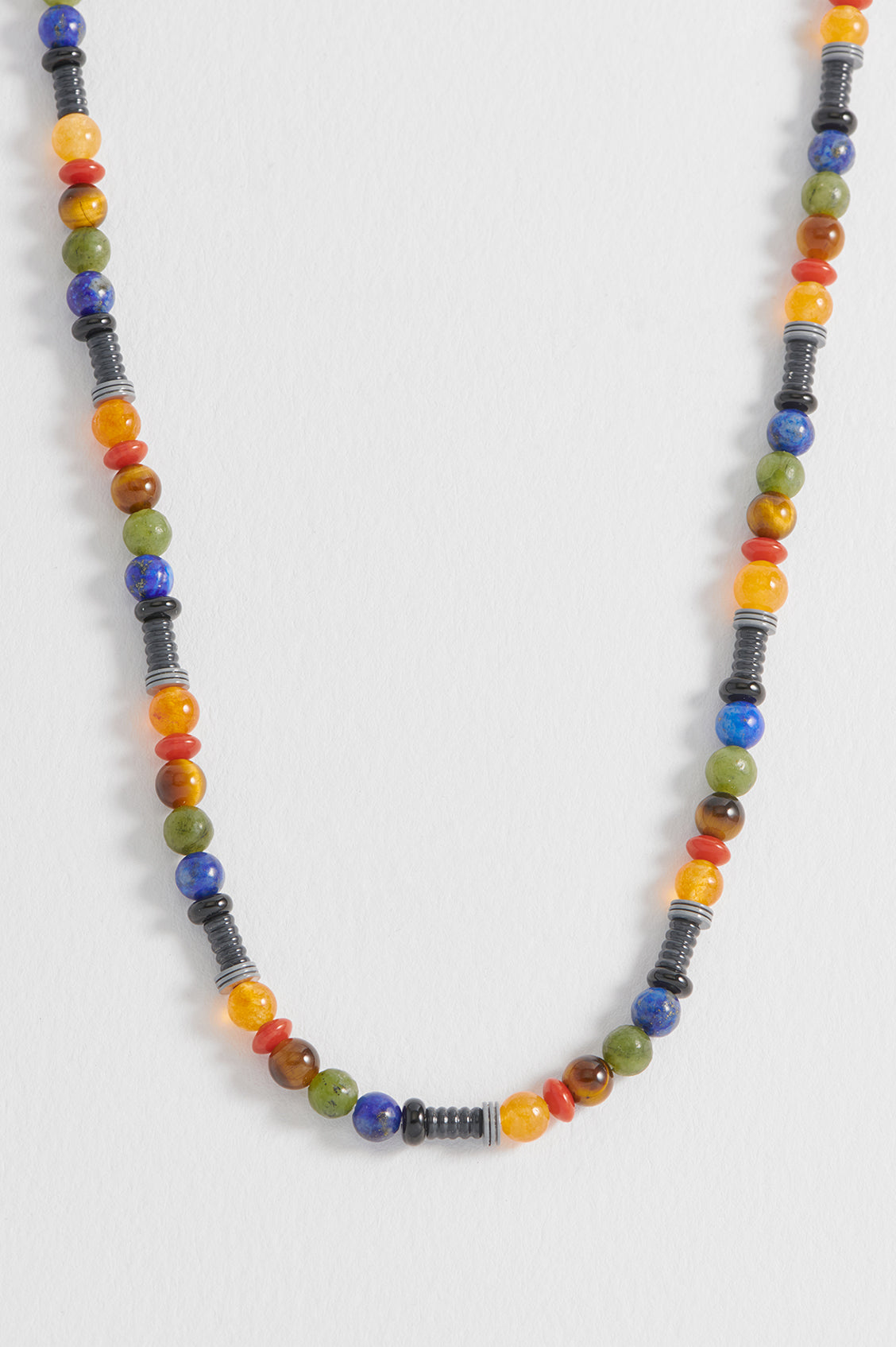 Men's Mixed Gemstone And Acrylic Beaded Necklace