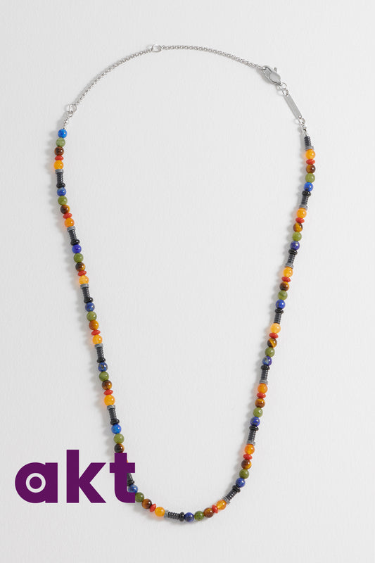 Men's Mixed Gemstone And Acrylic Beaded Necklace