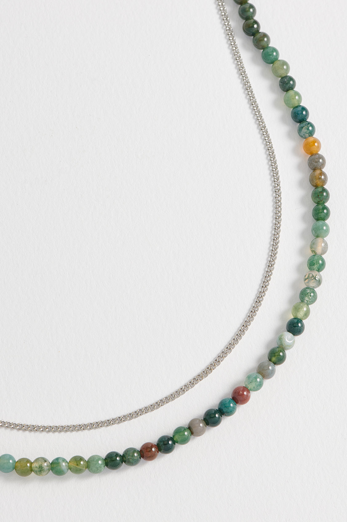 Men's Mixed Green Agate Double Necklace
