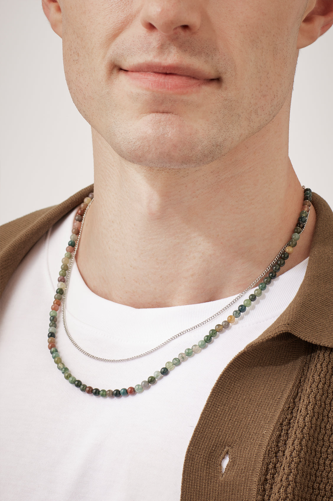 Men's Mixed Green Agate Double Necklace