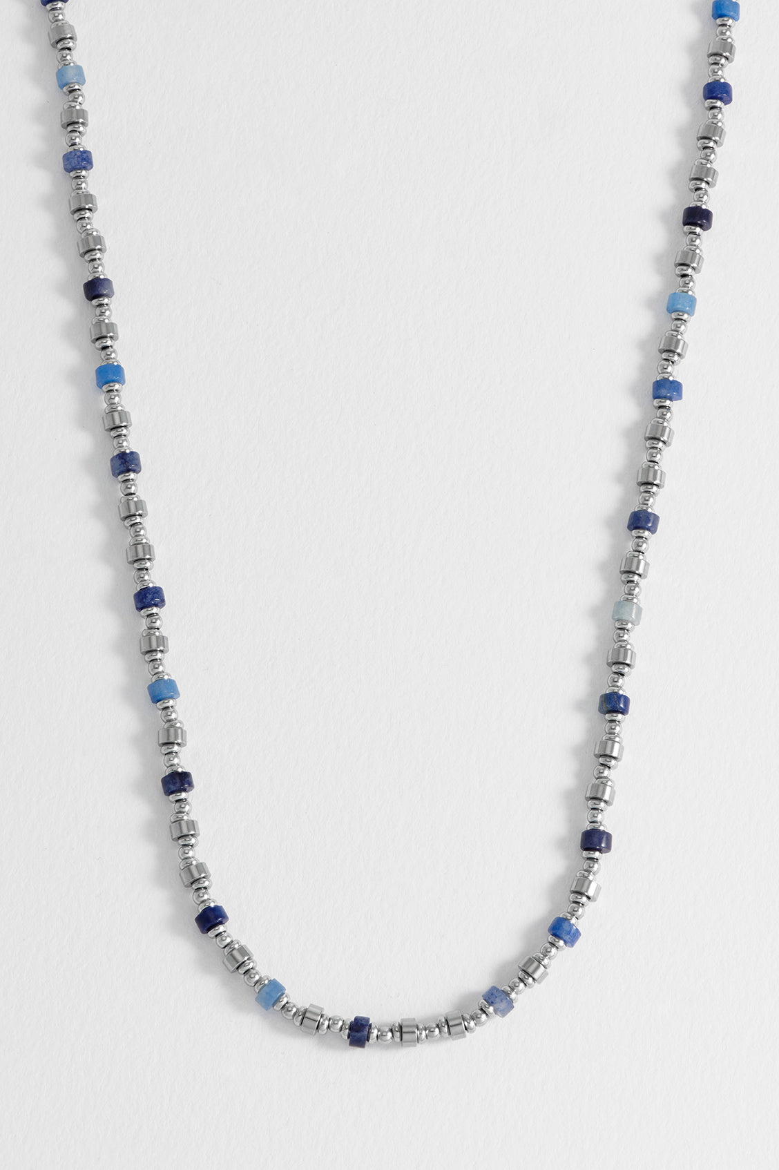 Men's Blue Gemstone and Metal Bead Necklace