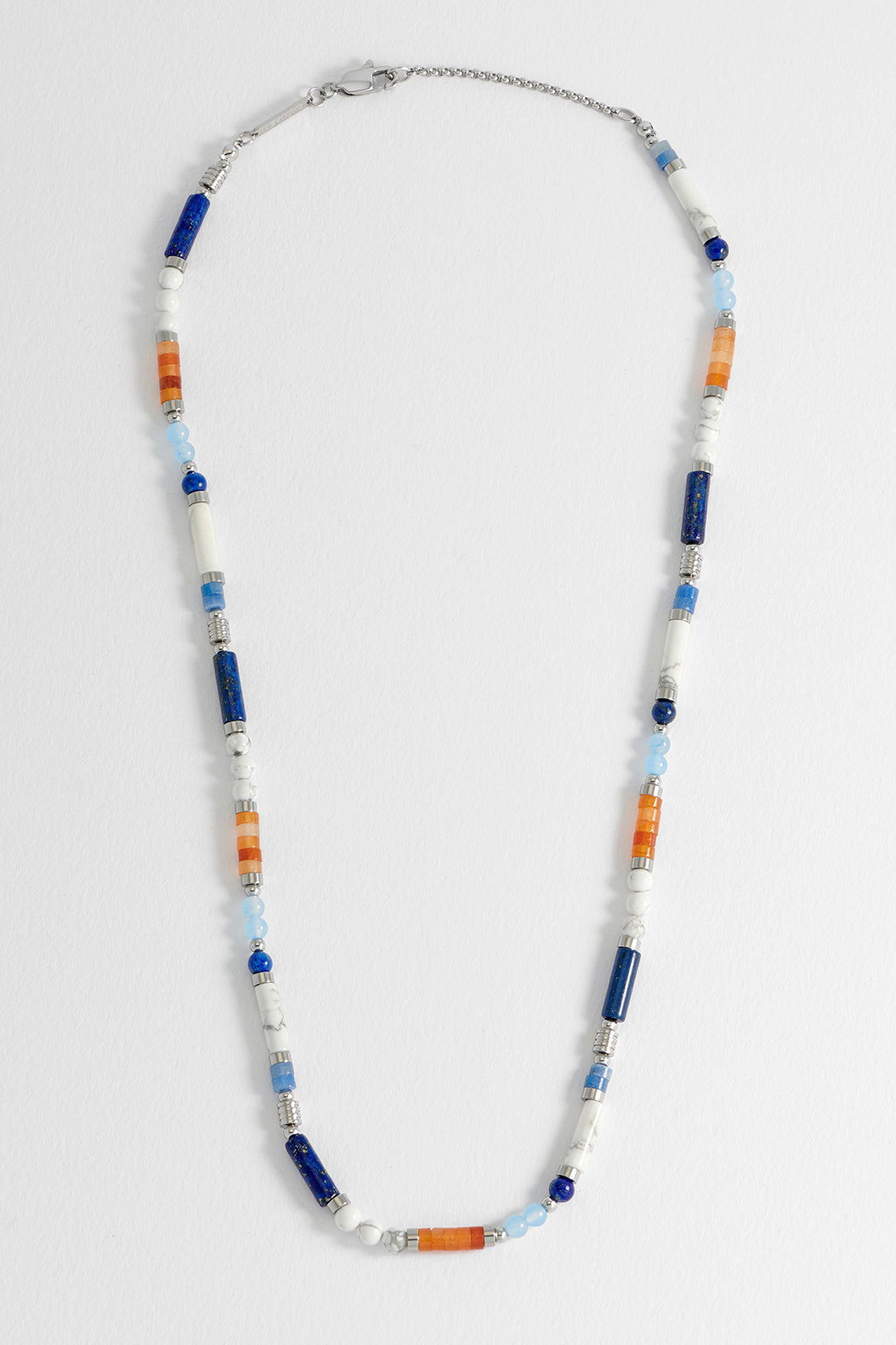Men's Blue, Orange and White Gemstone Bead Necklace