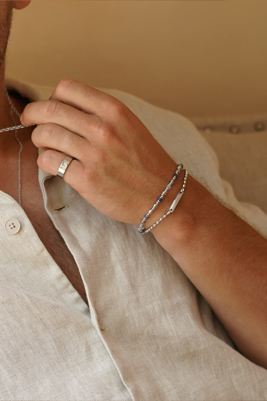 Men's Faceted Tag Ball Chain Bracelet