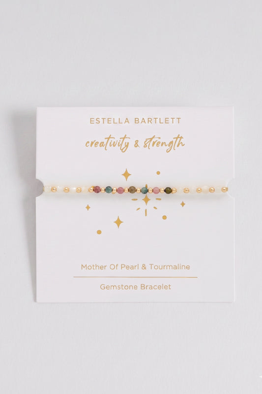 Wellness Mother-of-Pearl & Mixed Tourmaline Stretch Sienna Bracelet