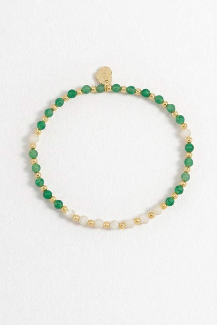 Wellness Green Quartz & White Mother-of-Pearl Stretch Sienna Bracelet