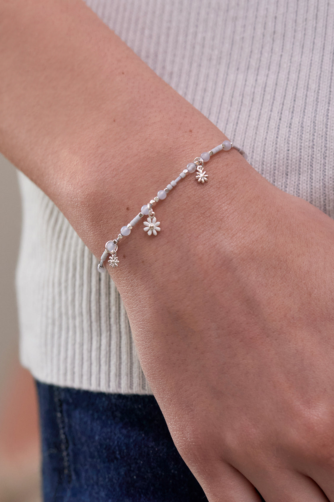 Triple Flower White Enamel Sienna Bracelet