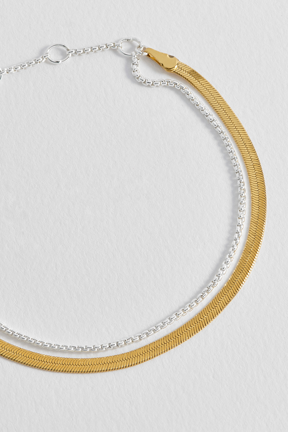 Mixed Metal Herringbone Chain Double Bracelet