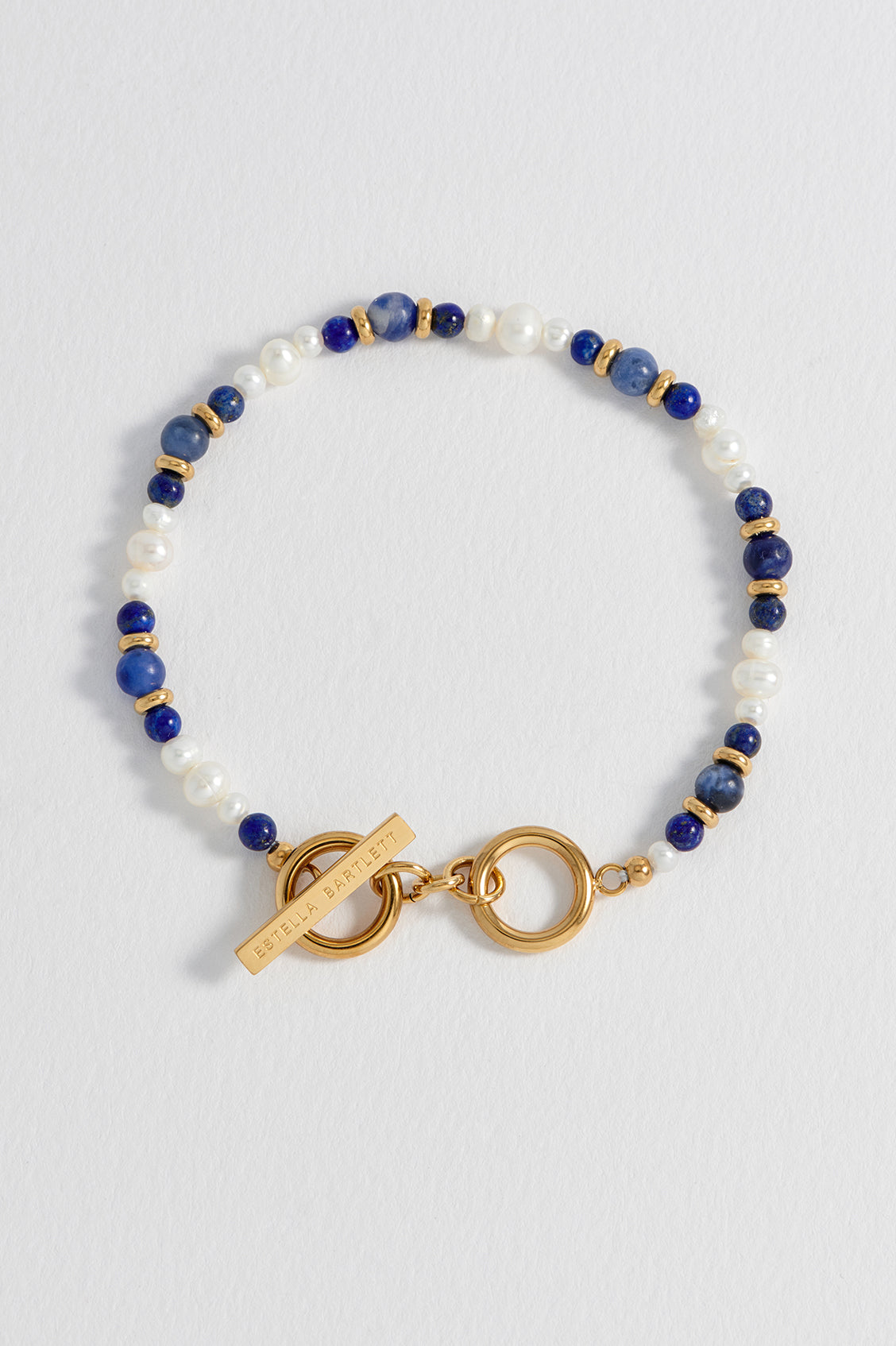 Lapis Lazuli Pearl Beaded T Bar Bracelet