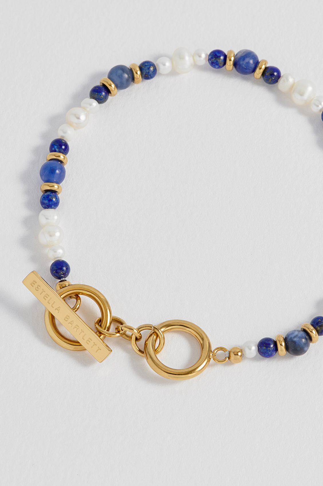 Lapis Lazuli and Pearl Beaded T-Bar Bracelet