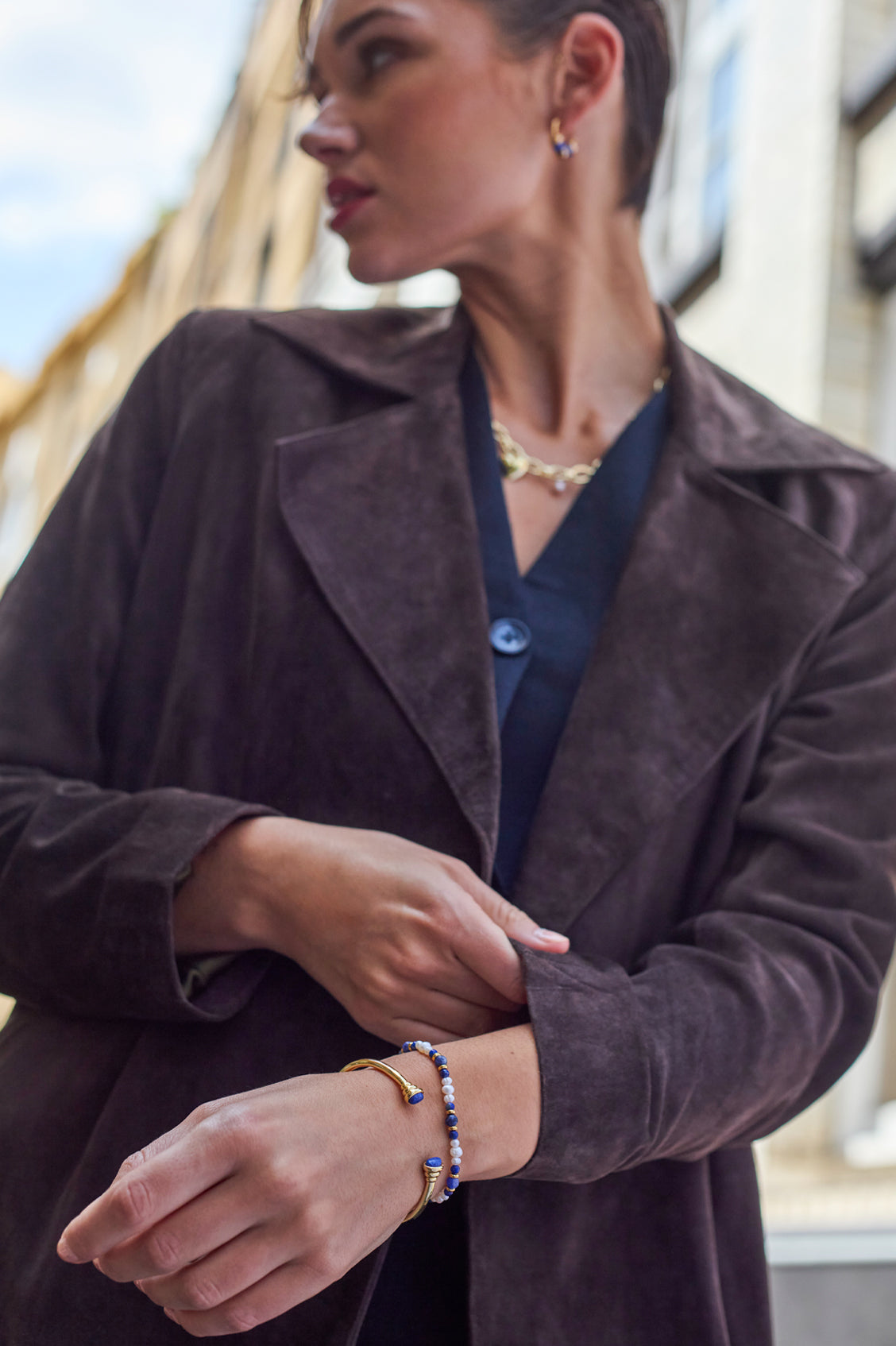 Lapis Lazuli and Pearl Beaded T-Bar Bracelet