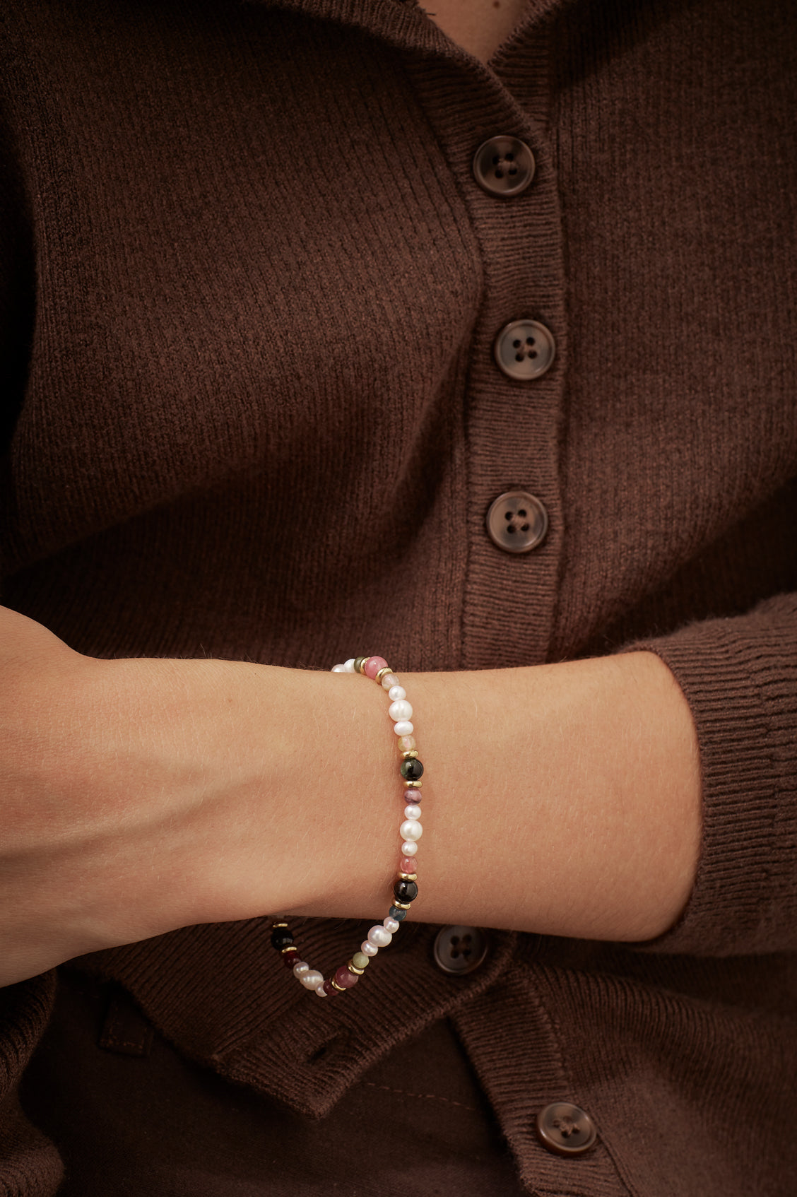 Tourmaline and Pearl Beaded T-Bar Bracelet