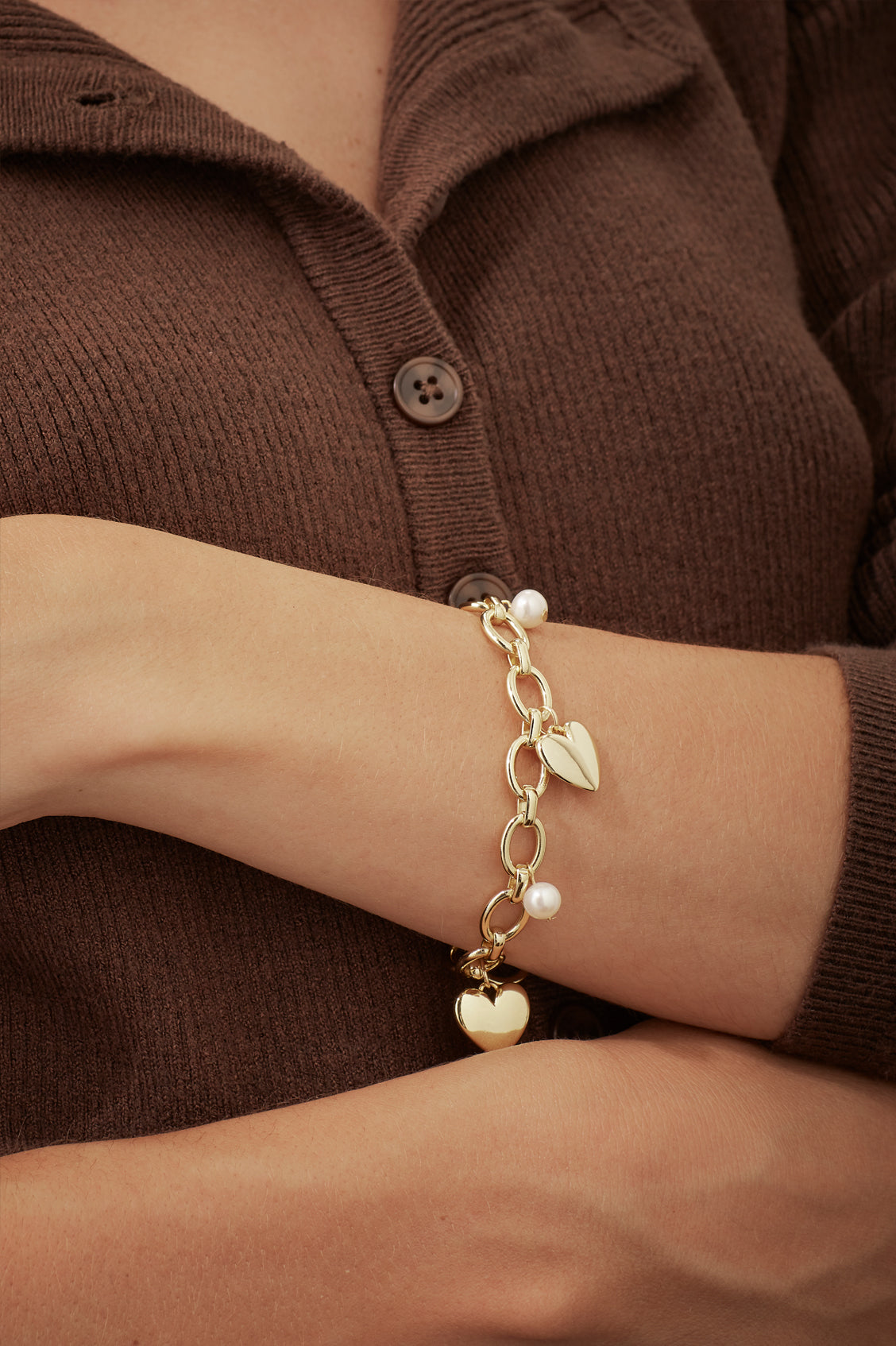 Pearl and Heart Charm Bracelet