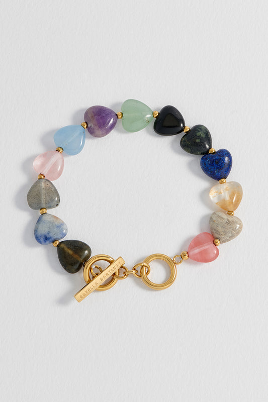 Multi-Gemstone Heart T-Bar Bracelet