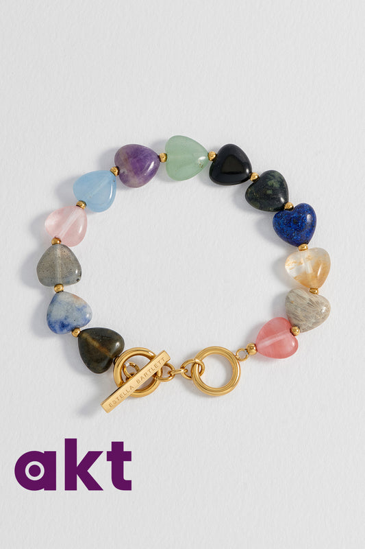 Multi-Gemstone Heart T-Bar Bracelet