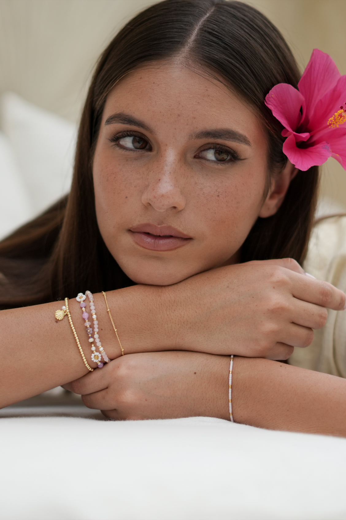 Lilac Beaded Flower Bracelet