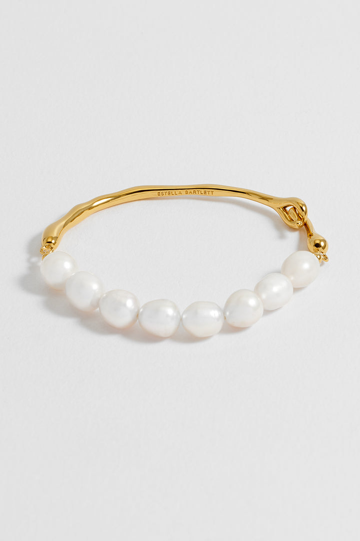 Molten Gold and Baroque Pearl Bangle Bracelet