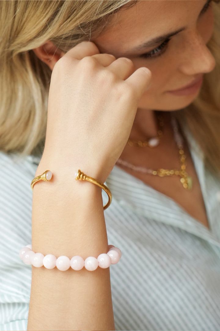 Rose Quartz Cabochon Open Bangle