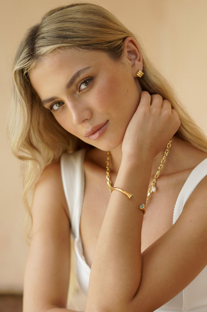 Green Aventurine Cabochon Open Bangle