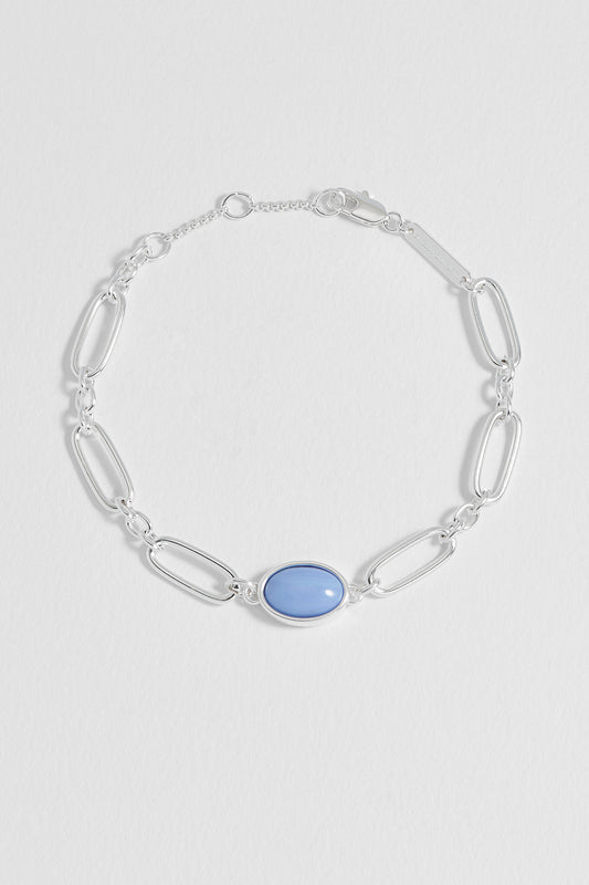 Blue Quartz Cabochon Chain Bracelet