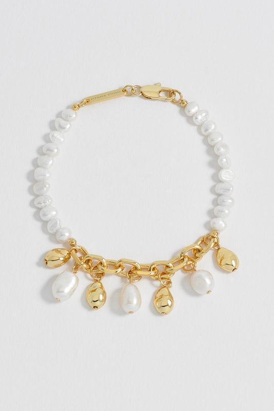 Pearl and Molten Pebble Charm Bracelet