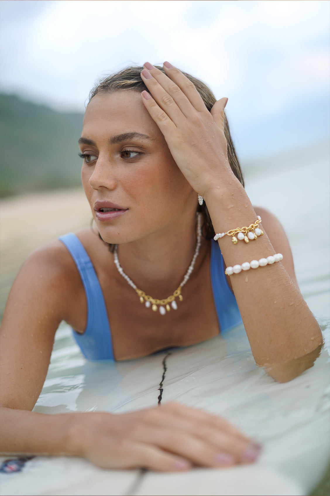 Molten Gold and Baroque Pearl Bangle Bracelet