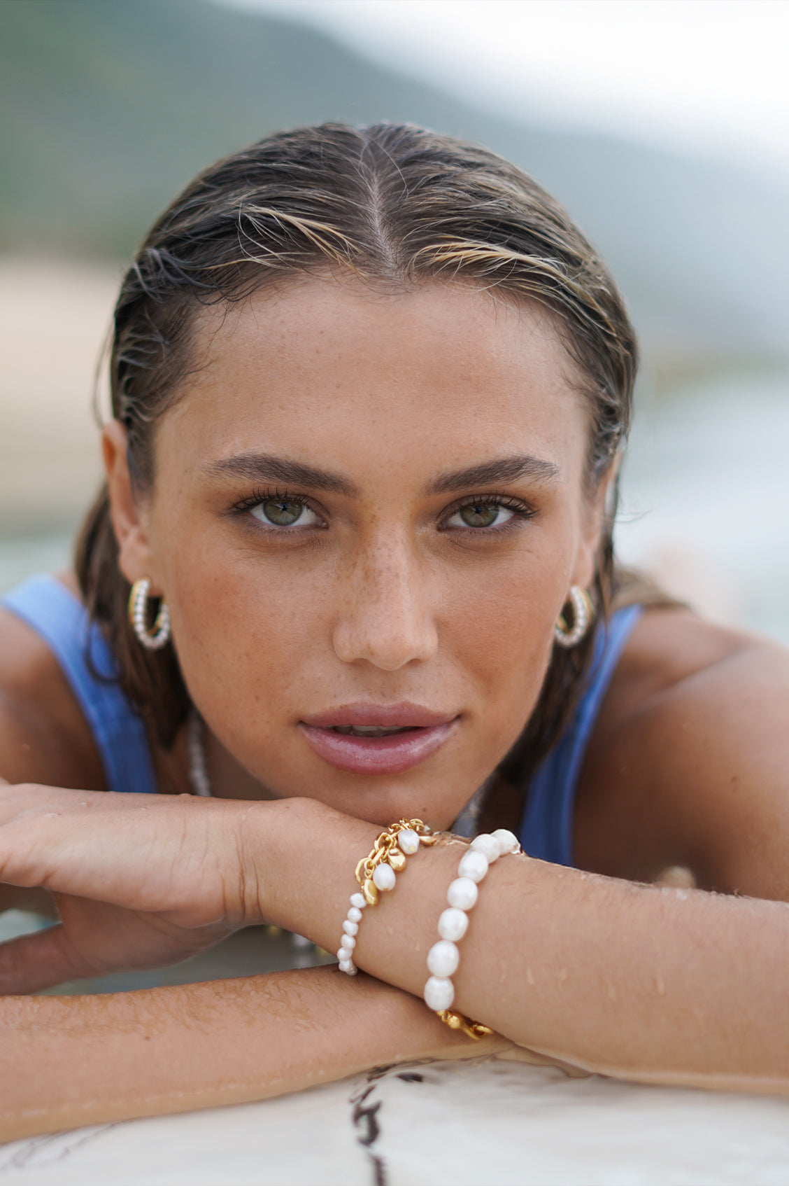 Molten Gold and Baroque Pearl Bangle Bracelet