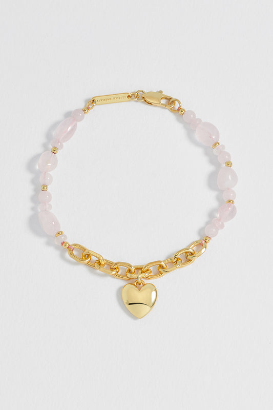 Pink Gemstone Heart Charm Bracelet