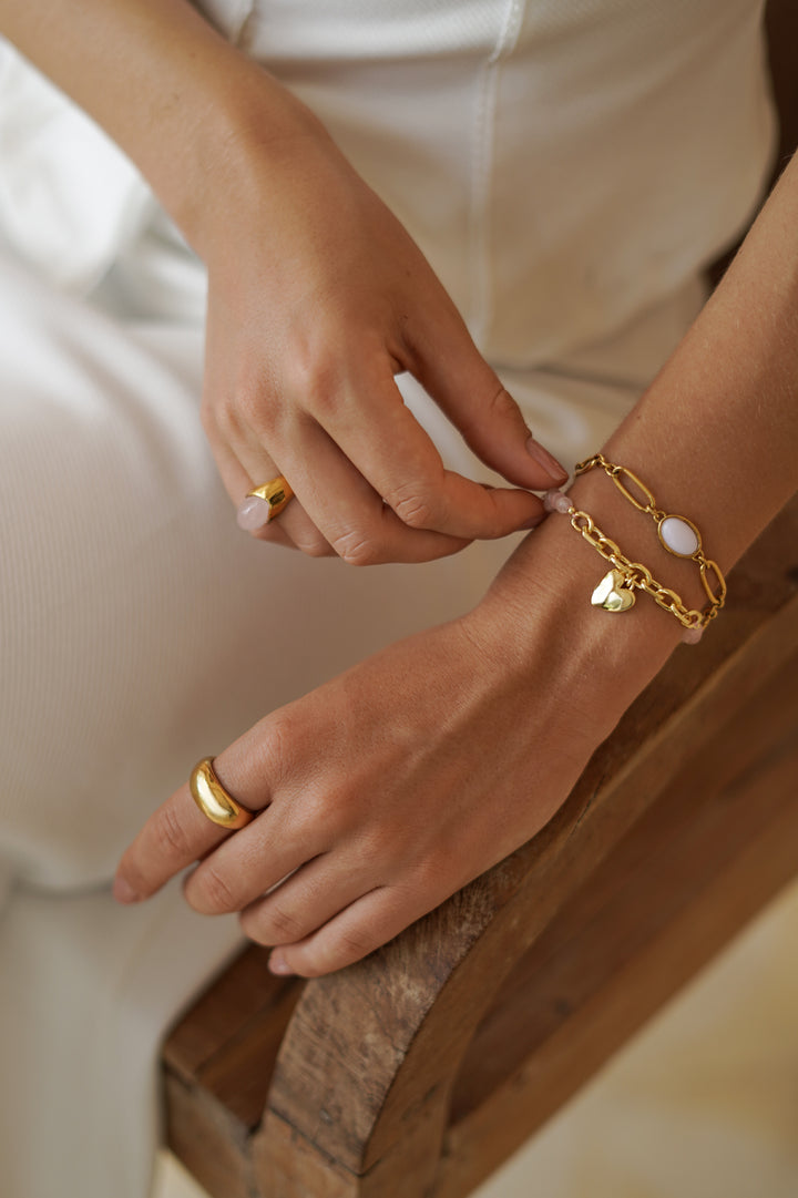 Rose Quartz Cabochon Chain Bracelet