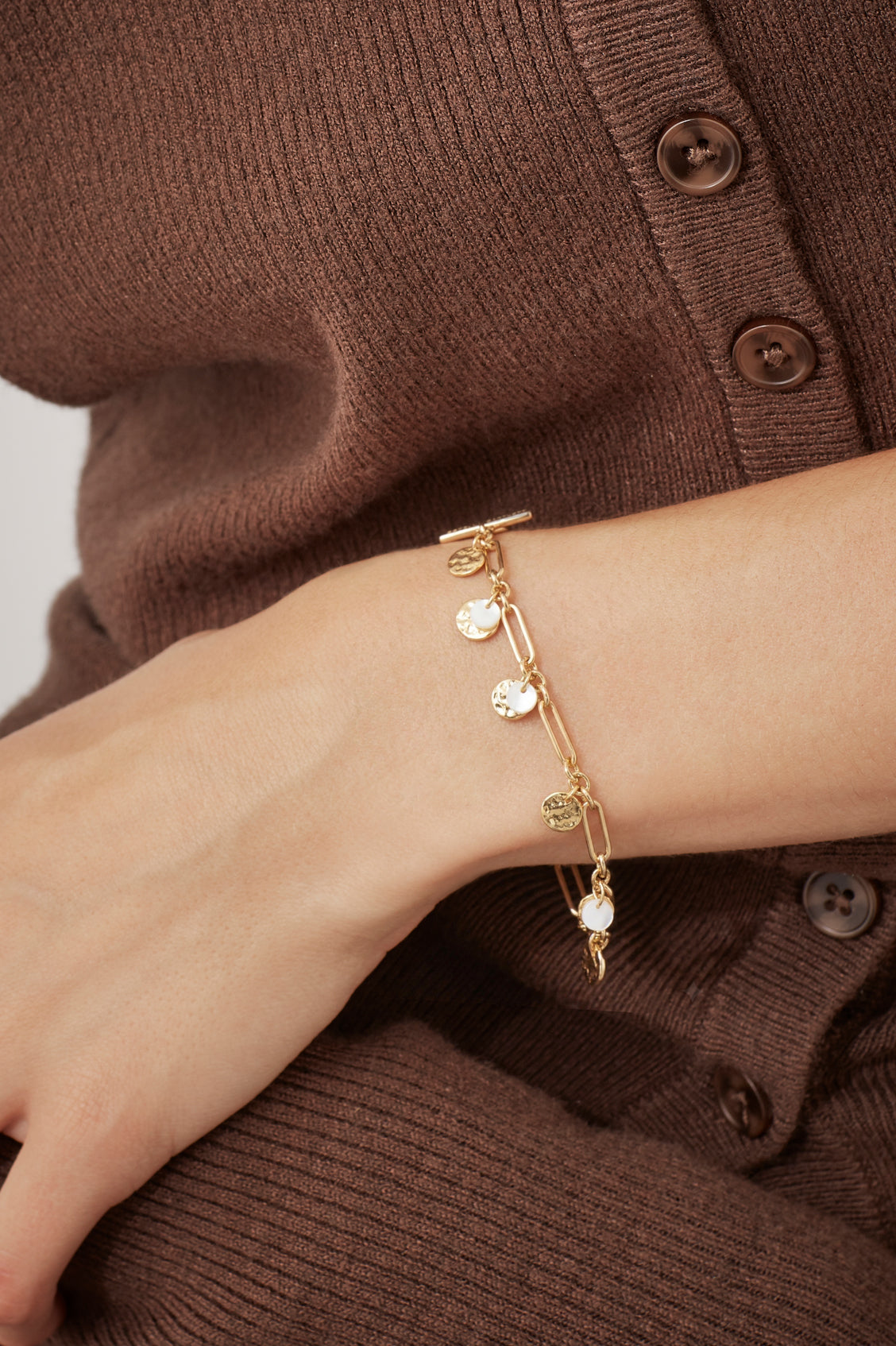 Coin and Pearl Charm Bracelet