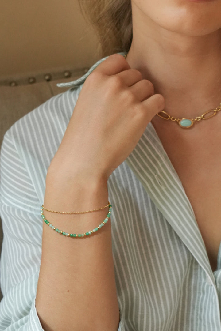 Faceted Green Chalcedony Duo Bracelet