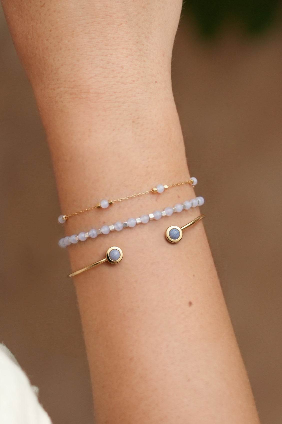 Wellness Blue Lace Agate Beaded Chain Bracelet