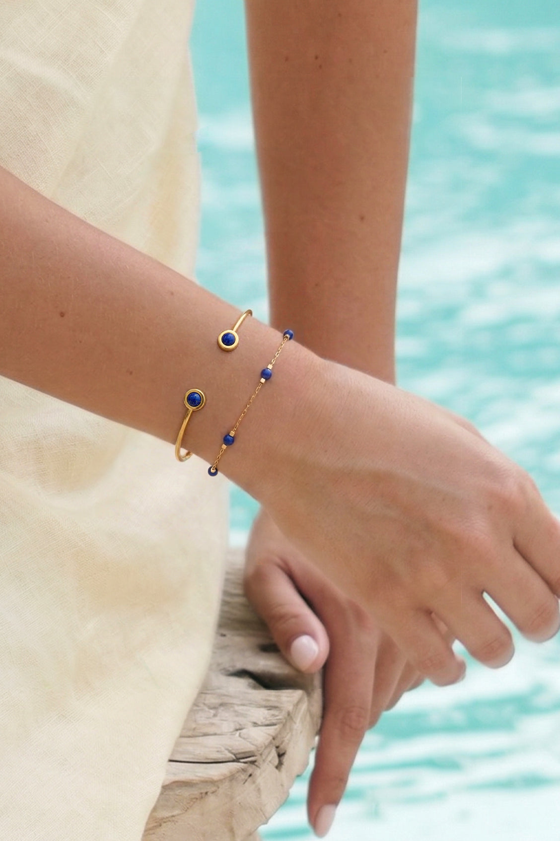 Wellness Lapis Lazuli Beaded Chain Bracelet
