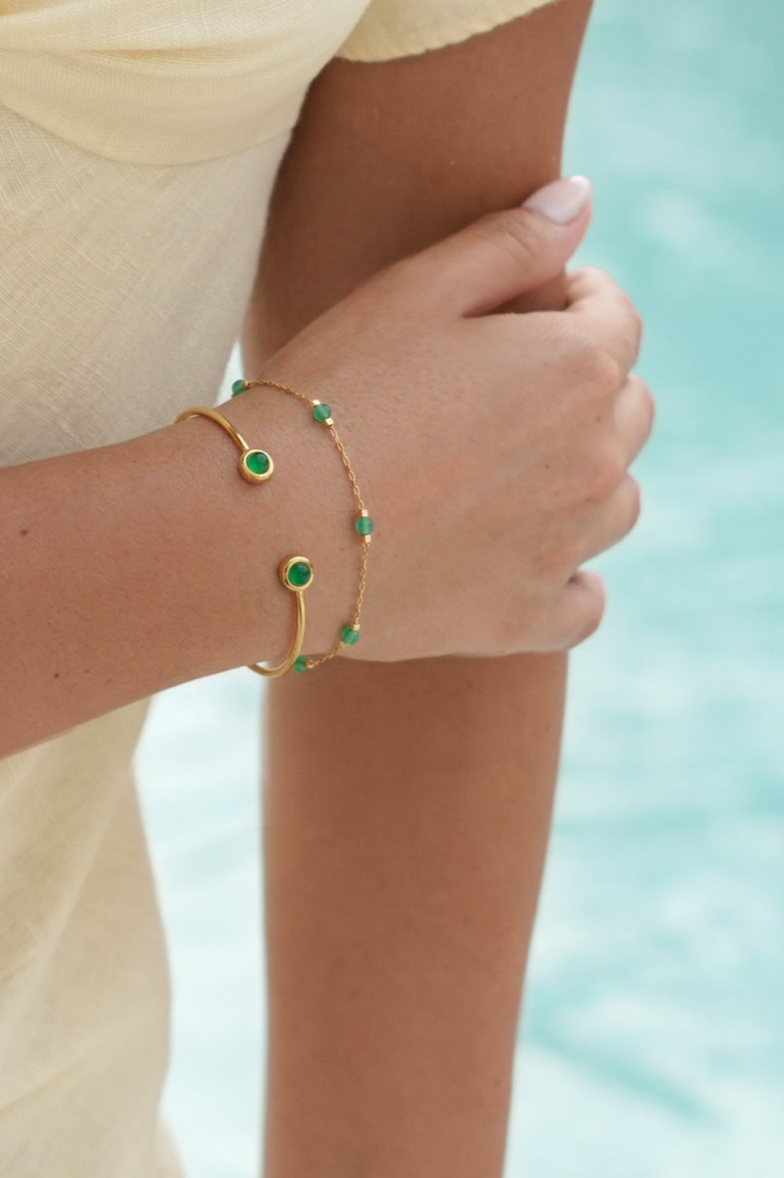 Wellness Green Agate Beaded Chain Bracelet