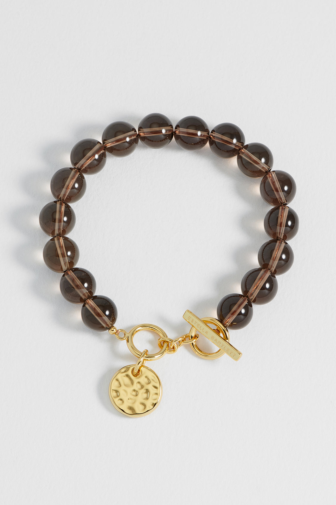 Hammered Disc Chunky Smoky Quartz T-Bar Bracelet