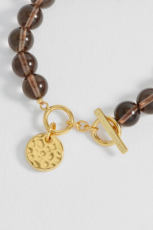 Hammered Disc Chunky Smoky Quartz T-Bar Bracelet