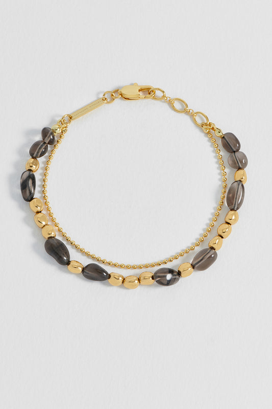 Pebble Smoky Quartz Double Chain Bracelet