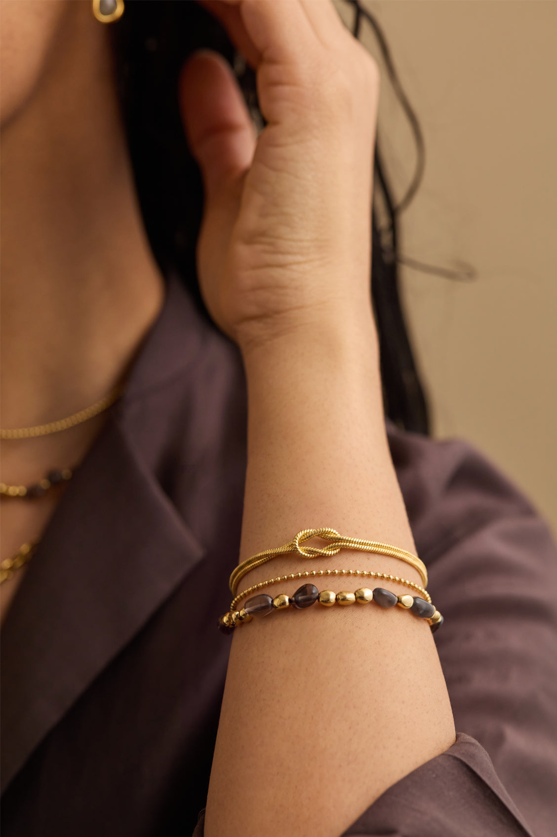 Snake Chain Double Knot T-Bar Bracelet