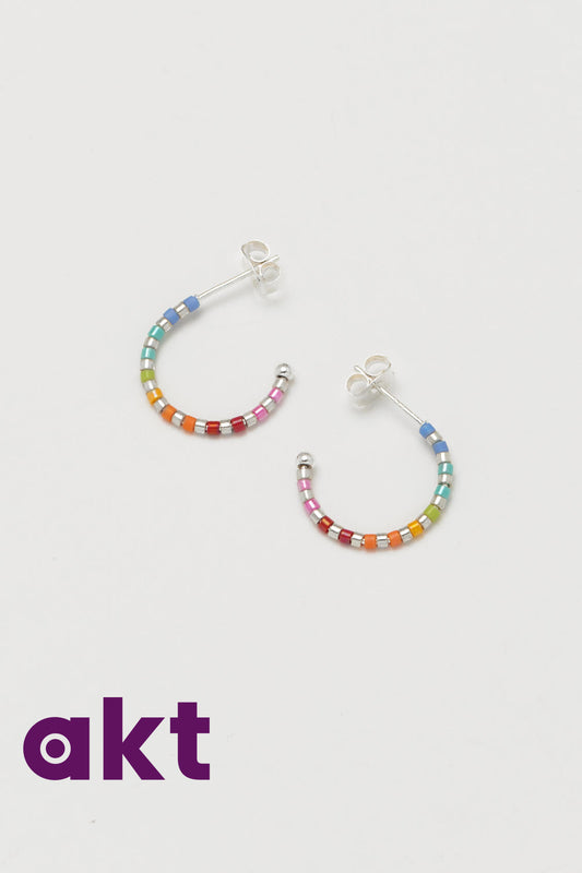 Rainbow Beaded Hoop Earrings