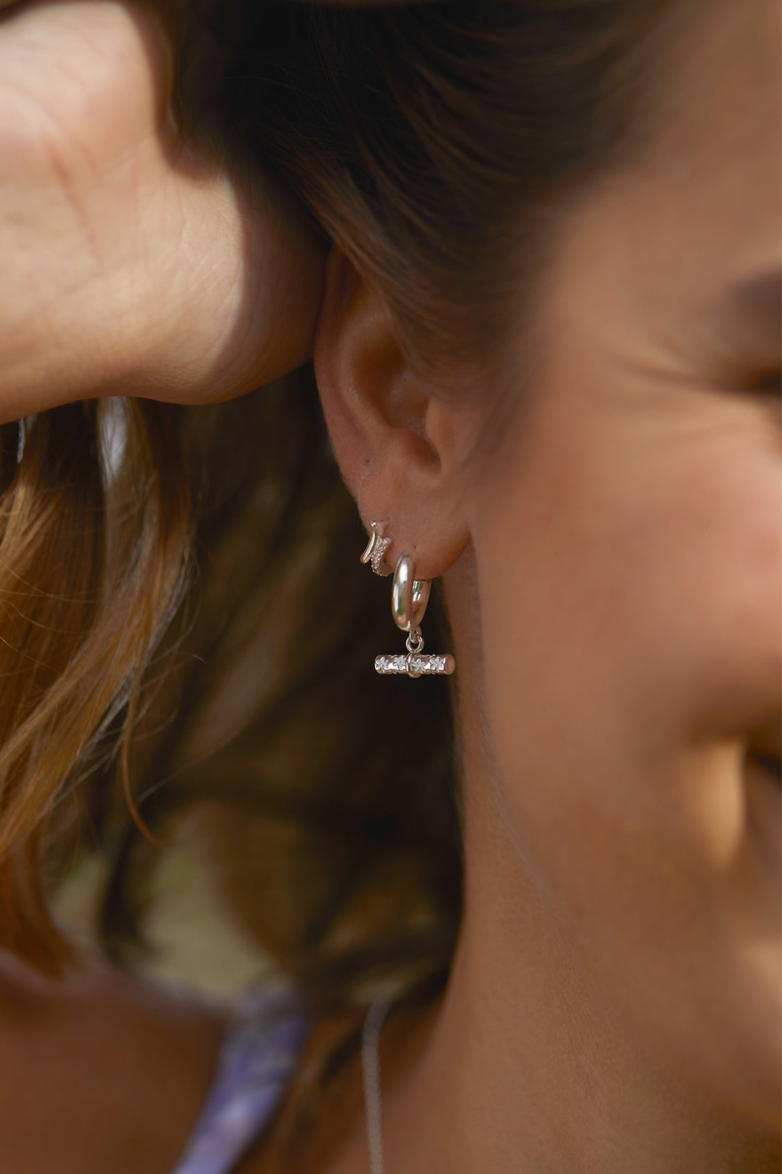 Floral T-Bar Drop Hoops