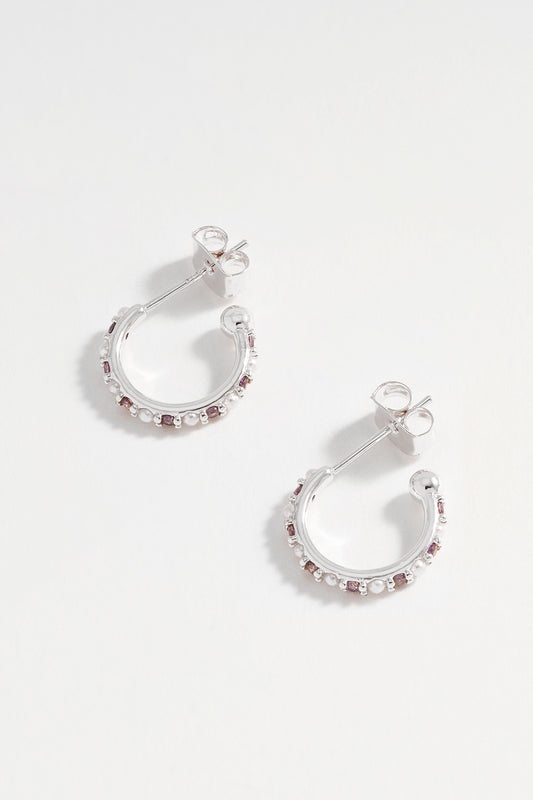 Pearl and Purple CZ Hoops