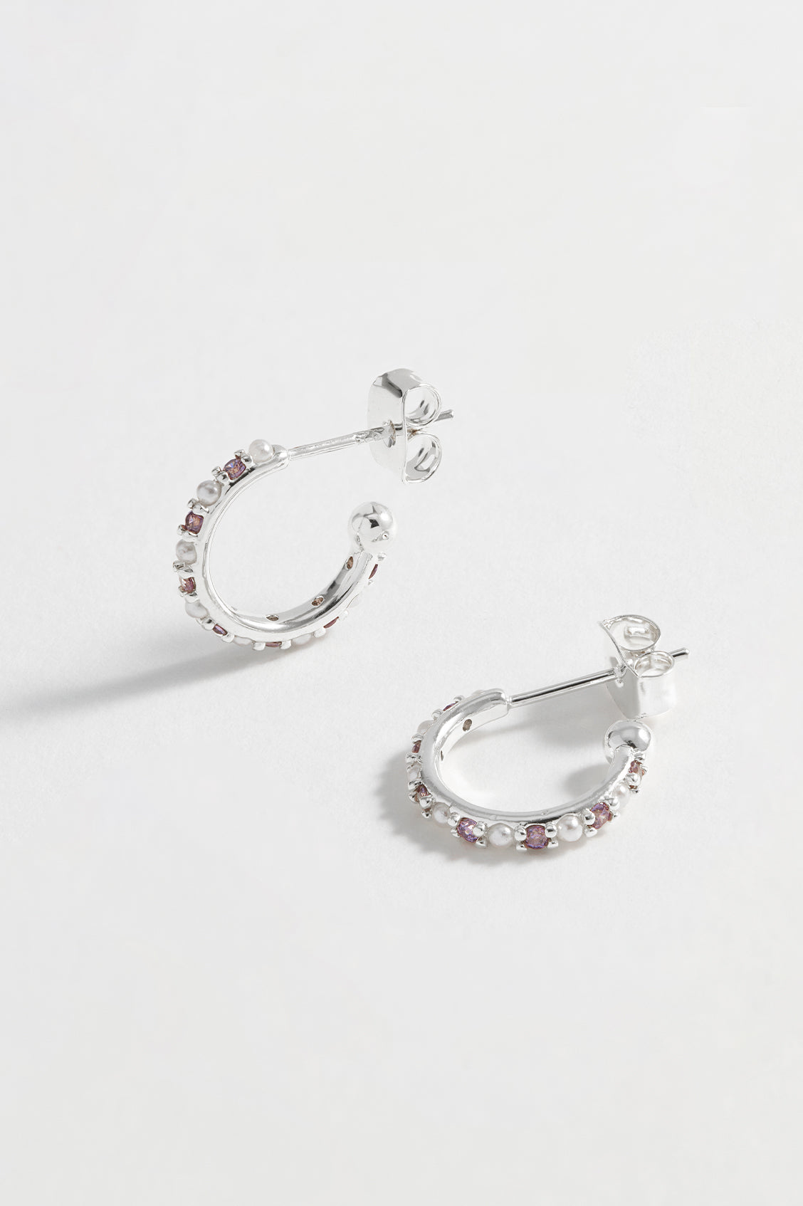 Pearl and Purple CZ Hoops
