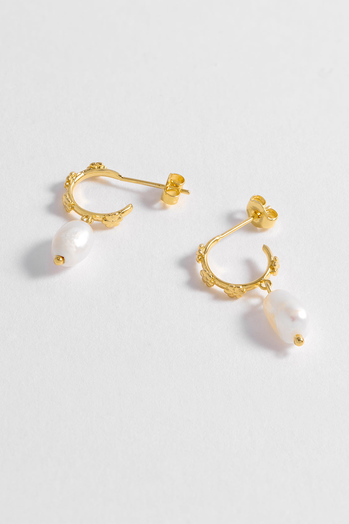 Estella Bartlett | Gold Plated Flower Pearl Drop Hoops
