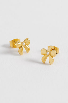 estella bartlett Pearl Bow Stud Earrings Gold Plated