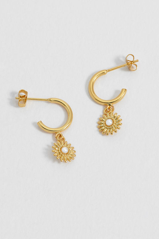 Flower and Pearl Charm Hoops