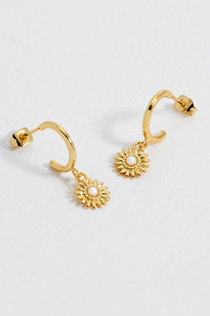 Flower and Pearl Charm Hoops