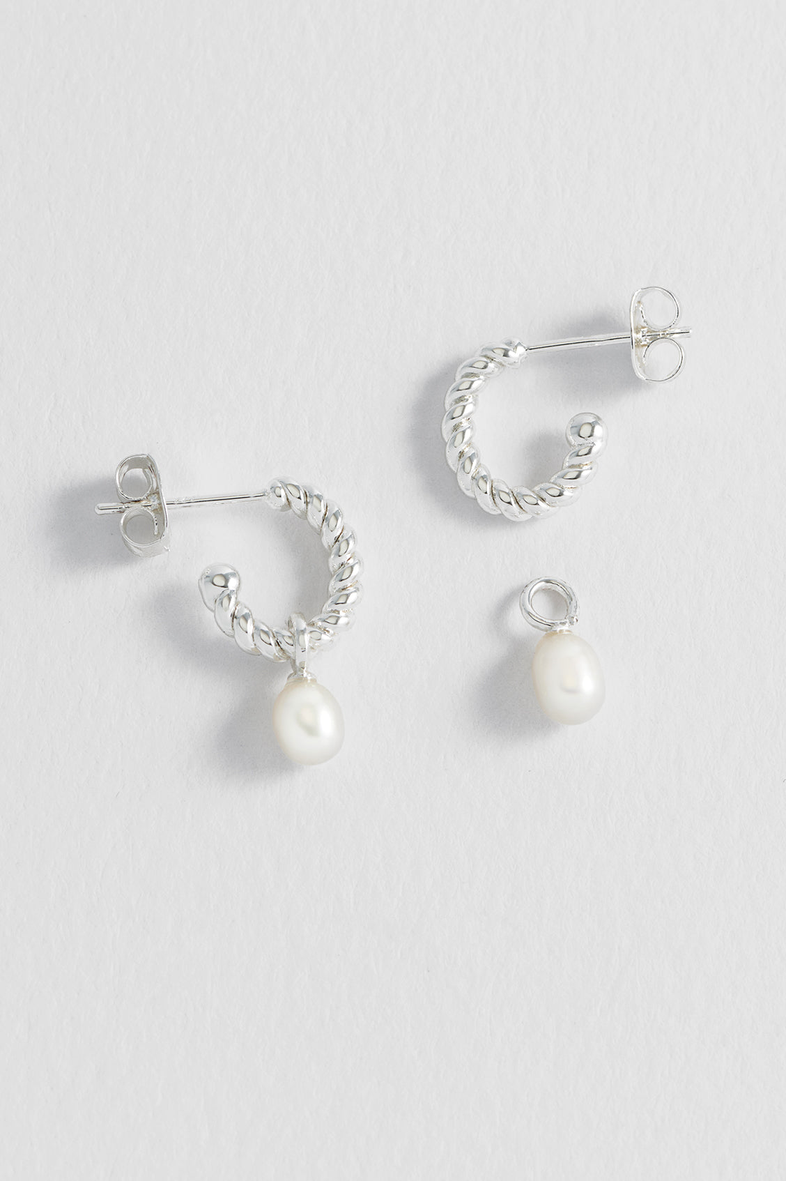 Pearl Drop And Twist Hoop Earrings