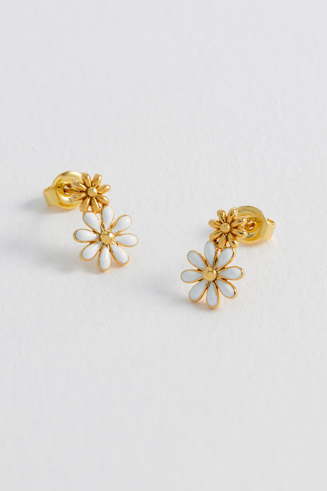 White Enamel Double Flower Studs