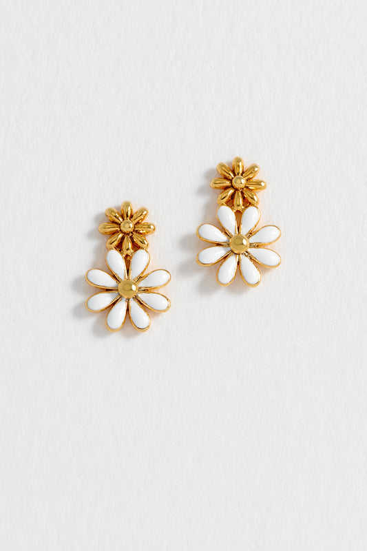 White Enamel Double Flower Studs