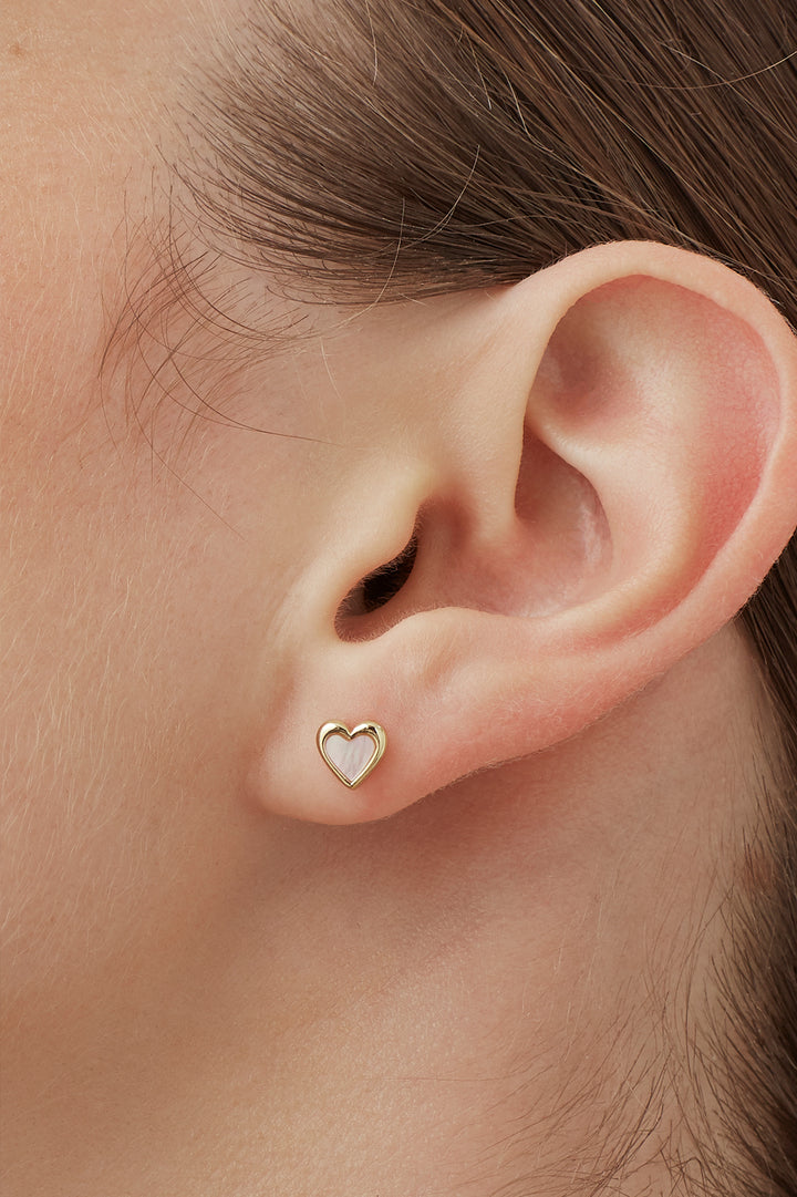 Pink Pearl Heart Stud Earrings
